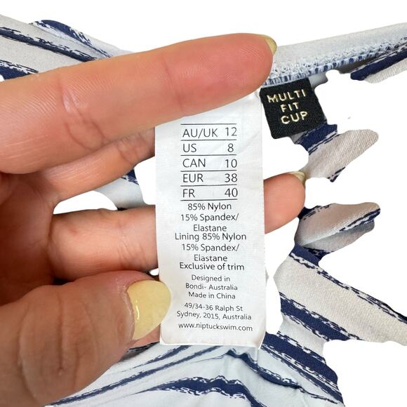 Nip Tuck Swim Blue & White Stripe Multi Fit Cup Ruched Bust One Piece Swimsuit - Picture 10 of 11